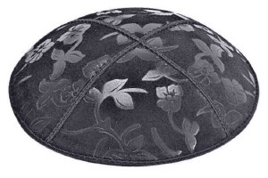 Dark Grey Blind Embossed Flowers Kippah without Trim