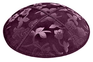 Eggplant Blind Embossed Flowers Kippah without Trim