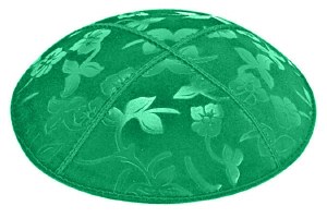 Emerald Blind Embossed Flowers Kippah without Trim