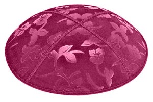 Fuchsia Blind Embossed Flowers Kippah without Trim