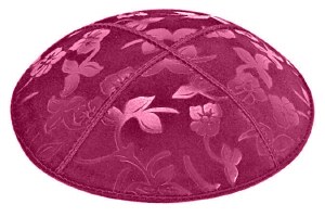 Fuchsia Blind Embossed Flowers Kippah without Trim