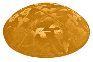 Gold Blind Embossed Flowers Kippah without Trim
