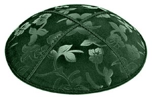 Green Blind Embossed Flowers Kippah without Trim