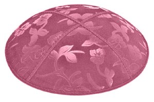 Hot Pink Blind Embossed Flowers Kippah with Trim