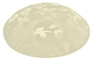 Ivory Blind Embossed Flowers Kippah without Trim