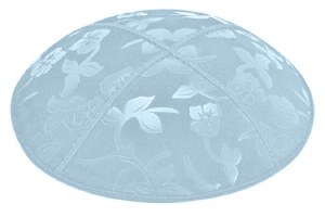 Light Blue Blind Embossed Flowers Kippah without Trim