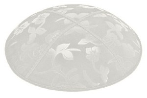 Light Grey Blind Embossed Flowers Kippah without Trim