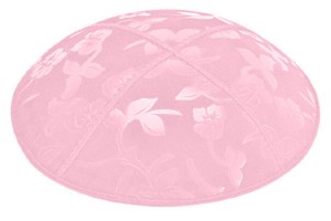 Light Pink Blind Embossed Flowers Kippah without Trim