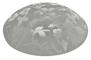 Medium Grey Blind Embossed Flowers Kippah without Trim