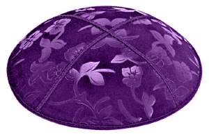 Purple Blind Embossed Flowers Kippah without Trim
