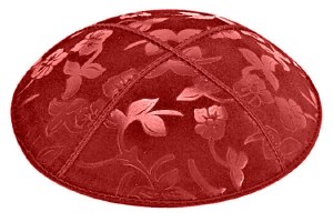 Red Blind Embossed Flowers Kippah without Trim