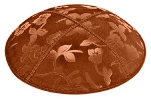 Rust Blind Embossed Flowers Kippah without Trim
