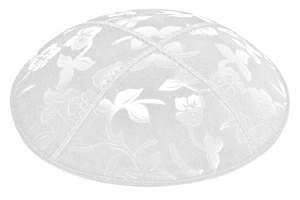 White Blind Embossed Flowers Kippah without Trim