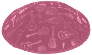 Hot Pink Blind Embossed Guitars Kippah with Black and Gold Trim