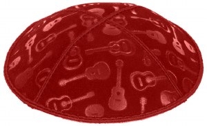 Red Blind Embossed Guitars Kippah