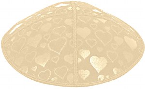 Beige Blind Embossed Hearts Kippah without trim