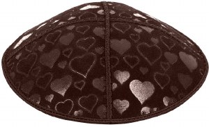 Brown Blind Embossed Hearts Kippah without trim