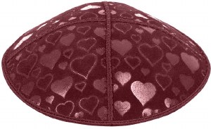 Burgundy Blind Embossed Hearts Kippah without trim