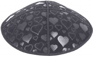 Dark Grey Blind Embossed Hearts Kippah without trim