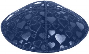 Dark Royal Blind Embossed Hearts Kippah without trim