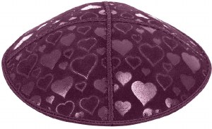 Eggplant Blind Embossed Hearts Kippah without trim