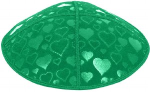 Emerald Blind Embossed Hearts Kippah without trim