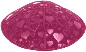 Fuchsia Blind Embossed Hearts Kippah without trim