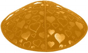 Gold Blind Embossed Hearts Kippah without trim