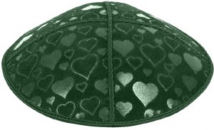 Green Blind Embossed Hearts Kippah without trim