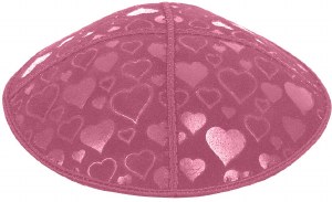 Hot Pink Blind Embossed Hearts Kippah without trim