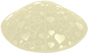Ivory Blind Embossed Hearts Kippah without trim