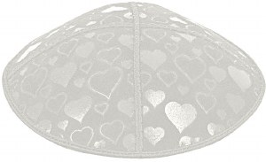 Light Grey Blind Embossed Hearts Kippah without trim