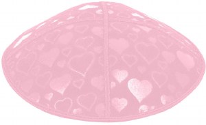 Light Pink Blind Embossed Hearts Kippah without trim