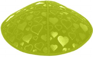 Lime Blind Embossed Hearts Kippah without trim