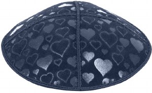 Navy Blind Embossed Hearts Kippah without trim