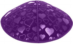 Purple Blind Embossed Hearts Kippah without trim