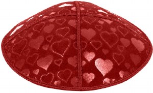 Red Blind Embossed Hearts Kippah without trim