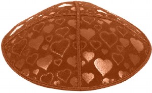 Rust Blind Embossed Hearts Kippah without trim