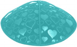 Turquoise Blind Embossed Hearts Kippah without trim