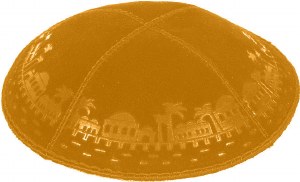 Gold Blind Embossed Jerusalem Border Kippah without Trim
