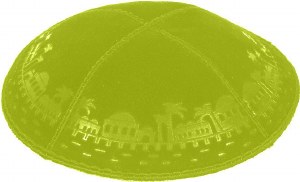 Lime Blind Embossed Jerusalem Border Kippah without Trim