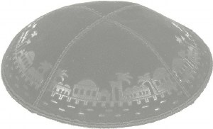 Medium Grey Blind Embossed Jerusalem Border Kippah without Trim