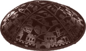 Brown Blind Embossed Jerusalem Kippah