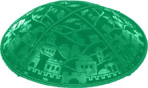 Emerald Blind Embossed Jerusalem Kippah