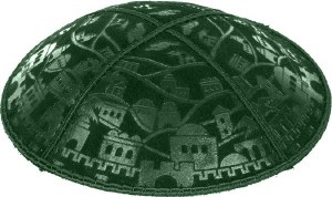 Green Blind Embossed Jerusalem Kippah