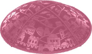 Hot Pink Blind Embossed Jerusalem Kippah