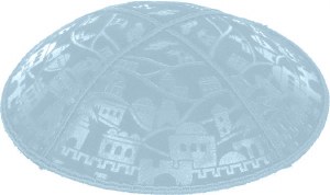 Light Blue Blind Embossed Jerusalem Kippah