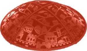 Orange Blind Embossed Jerusalem Kippah