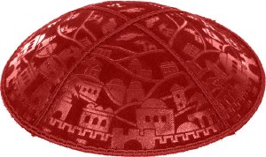 Red Blind Embossed Jerusalem Kippah