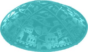 Turquoise Blind Embossed Jerusalem Kippah